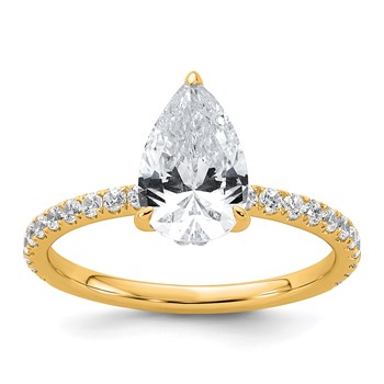 14k 2 carat Certified Lab Grown Diamond VS/SI+ G+ Pear Complete Solitaire with Flair Engagement Ring