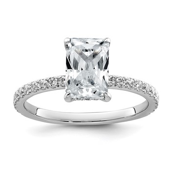 14k White Gold 2 carat Certified Lab Grown Diamond VS/SI+ G+ Radiant Complete Solitaire with Flair Engagement Ring
