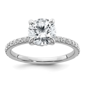 14k White Gold 2 carat Certified Lab Grown Diamond VS/SI+ G+ Round Complete Solitaire with Flair Engagement Ring