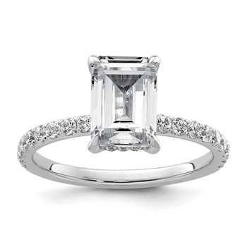 14k White Gold 2 3/8 carat Certified Lab Grown Diamond VS/SI+ G+ Emerald Complete Solitaire with Flair Engagement Ring