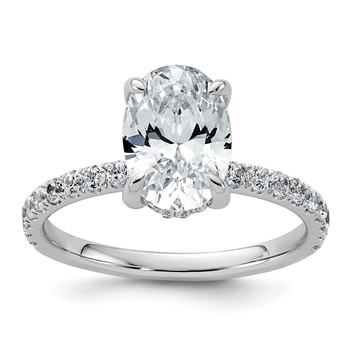 14k White Gold 2 5/8 carat Certified Lab Grown Diamond VS/SI+ G+ Oval Complete Solitaire with Flair Engagement Ring