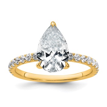 14k 2 5/8 carat Certified Lab Grown Diamond VS/SI+ G+ Pear Complete Solitaire with Flair Engagement Ring