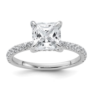 14k White Gold 2 1/2 carat Certified Lab Grown Diamond VS/SI+ G+ Princess Complete Solitaire with Flair Engagement Ring