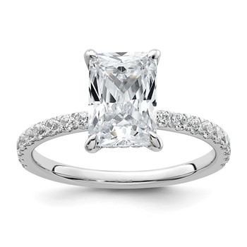 14k White Gold 2 3/8 carat Certified Lab Grown Diamond VS/SI+ G+ Radiant Complete Solitaire with Flair Engagement Ring