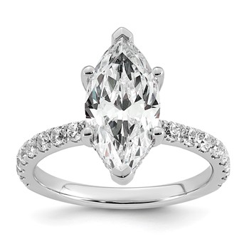 14k White Gold 3 1/2 carat Certified Lab Grown Diamond VS+ F+ Marquise Complete Solitaire with Flair Engagement Ring