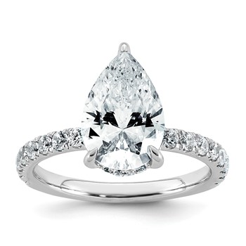 14k White Gold 3 1/2 carat Certified Lab Grown Diamond VS/SI+ G+ Pear Complete Solitaire with Flair Engagement Ring