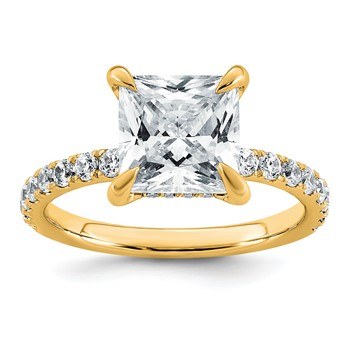 14k 3 1/2 carat Certified Lab Grown Diamond VS+ F+ Princess Complete Solitaire with Flair Engagement Ring