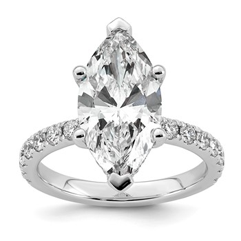 14k White Gold 4 5/8 carat Certified Lab Grown Diamond VS+ F+ Marquise Complete Solitaire with Flair Engagement Ring