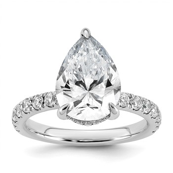 14k White Gold 4 3/4 carat Certified Lab Grown Diamond VS/SI+ G+ Pear Complete Solitaire with Flair Engagement Ring