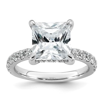 14k White Gold 4 3/8 carat Certified Lab Grown Diamond VS+ F+ Princess Complete Solitaire with Flair Engagement Ring