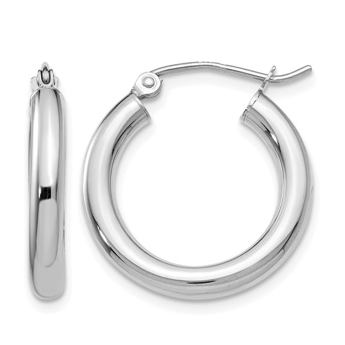 14K White Gold Polished 3mm Lightweight Tube Hoop Earrings
