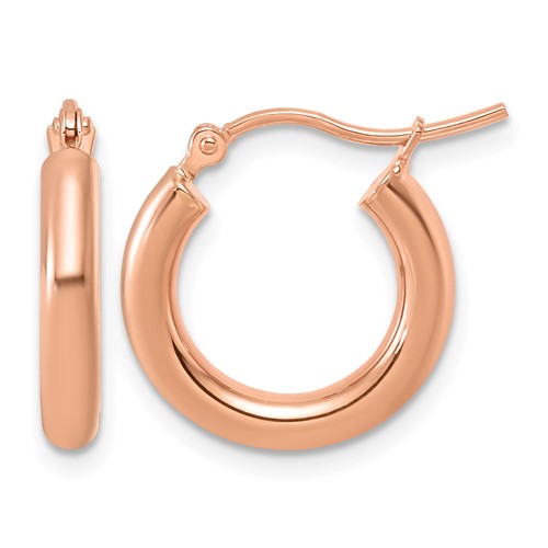 14k Rose Gold Polished 3mm x 17mm Lightweight Tube Hoop Earrings