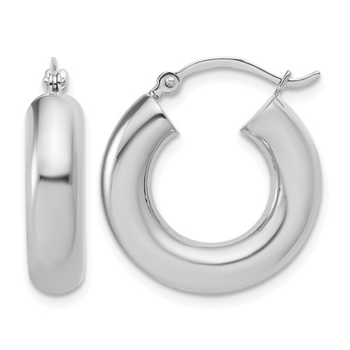 14k White Gold Polished 5mm x 20mm Lightweight Hoop Earrings