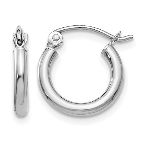10K White Gold Polished 2mm Lightweight Tube Hoop Earrings