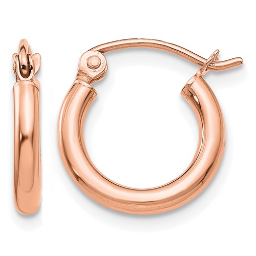 10k Rose Gold Polished 2x12mm Lightweight Tube Hoop Earrings