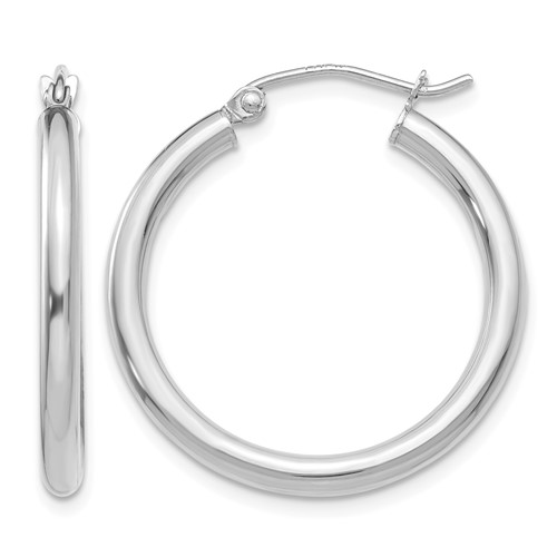 10K White Gold Polished 2.5mm Tube Hoop Earrings
