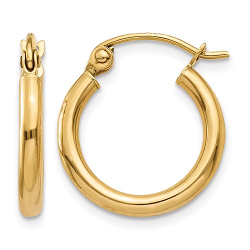 10K Polished 2mm Tube Hoop Earrings