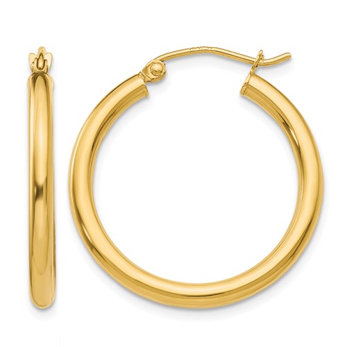10K Polished 2.5mm Tube Hoop Earrings
