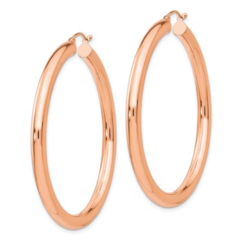 14K Rose Gold Polished 4mm Lightweight Tube Hoop Earrings — alternate view