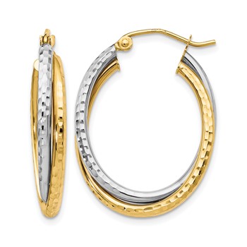 Leslie's 10K Two-tone Textured Hinged Hoop Earrings
