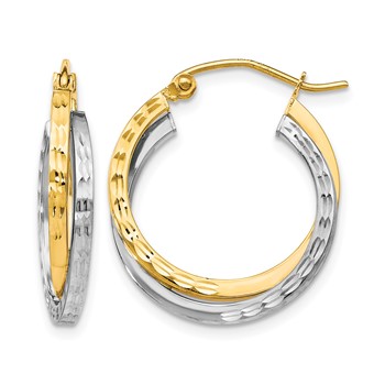 Leslie's 10K Two-tone Textured Hinged Hoop Earrings