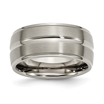 Chisel Titanium Brushed and Polished 10mm Grooved Ridged Edge Band