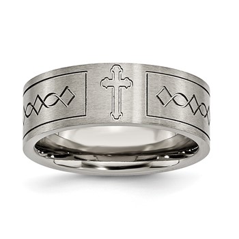 Chisel Titanium Brushed Cross Design 8mm Flat Band
