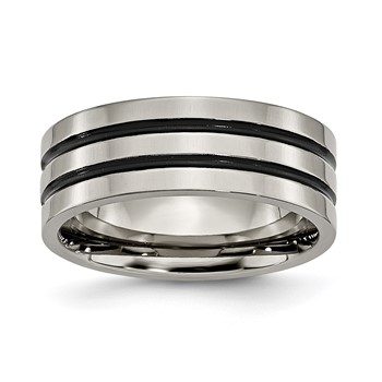 Chisel Titanium Polished Black Enamel Grooved 8mm Flat Band