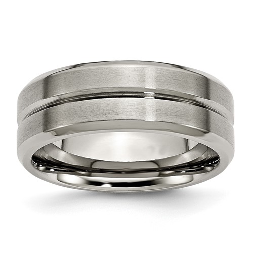 Titanium Brushed and Polished 8mm Grooved Beveled Edge Band