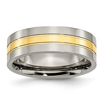 Chisel Titanium Polished Yellow IP-plated 7mm Grooved Band