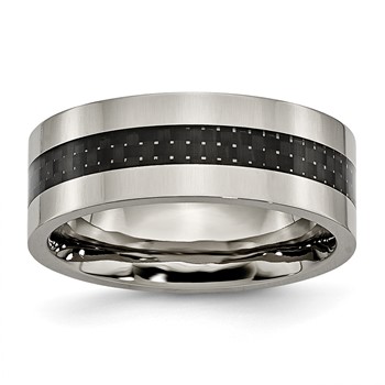 Chisel Titanium Polished with Black Carbon Fiber Inlay Flat 8mm Band