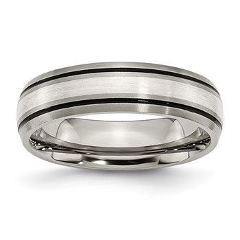 Chisel Titanium Antiqued with Brushed Center Sterling Silver Inlay 6mm Grooved Band