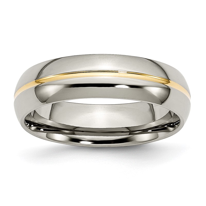 Men's 6.0mm Engravable Wedding Band in Titanium with 14K Gold