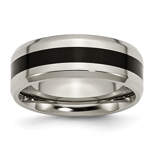 Titanium Polished Black Enamel 8mm Beveled Edge Band