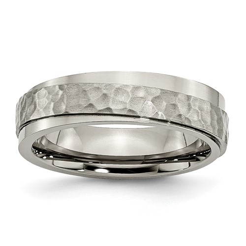 Titanium Polished and Hammered 6mm Ridged Edge Band