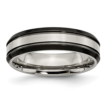 Titanium Beveled Edge 6mm Black IP-plated Satin/Polished Band