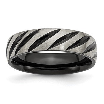 Chisel Titanium Brushed and Polished Black IP-plated 6mm Grooved Band