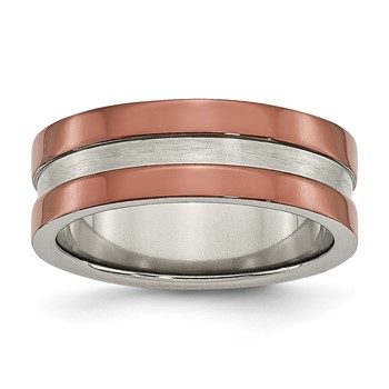 Titanium Grooved 8mm Brown IP-plated Polished w/brushed Center Band