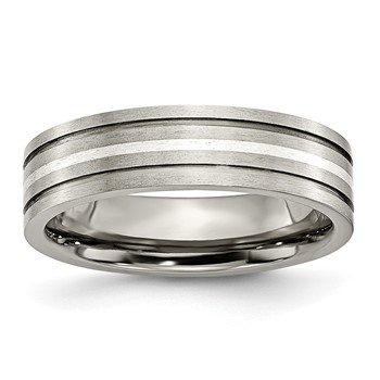 Chisel Titanium Brushed with Sterling Silver Inlay 6mm Grooved Band