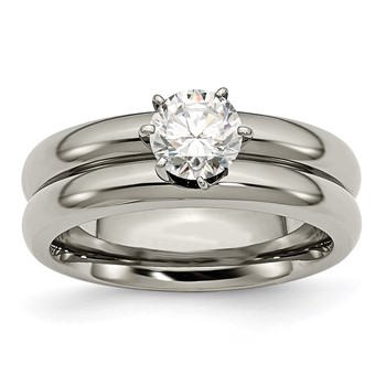 Chisel Titanium Polished with CZ Ring