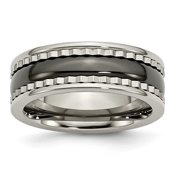 Titanium w/Sawtooth Accent/Polished Black Ceramic Center 8mm Band