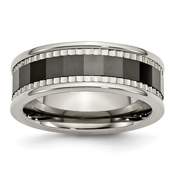 Titanium w/Sawtooth Accent/Polished Black Ceramic Center 8mm Band