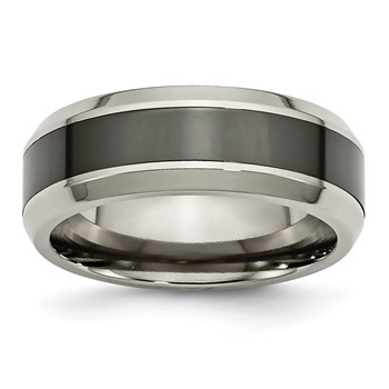 Chisel Titanium Polished with Black Ceramic Center 8mm Beveled Band