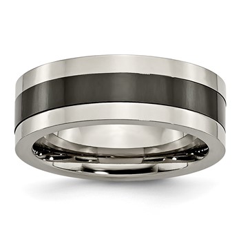 Titanium Base w/Polished Black Ceramic Center Flat 8mm Band