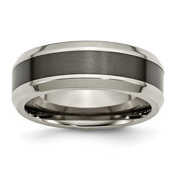 Chisel Titanium Polished with Black Ceramic Center 8mm Beveled Band