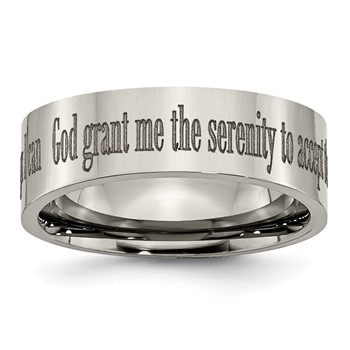 Chisel Titanium Polished Serenity Prayer Laser Design 8mm Flat Band