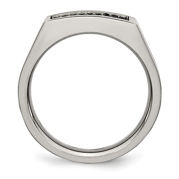 Chisel Titanium Brushed and Polished Black IP-plated CZ Signet Ring — alternate view
