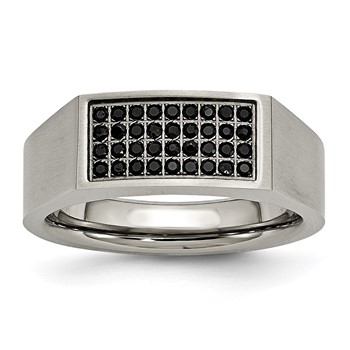 Chisel Titanium Brushed and Polished Black IP-plated CZ Signet Ring