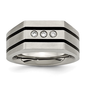 Chisel Titanium Brushed and Polished Black IP-plated CZ Signet Ring
