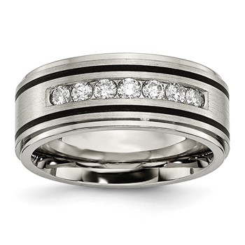 Chisel Titanium Brushed Polished and Enameled 1/2 Carat Diamond 9mm Band